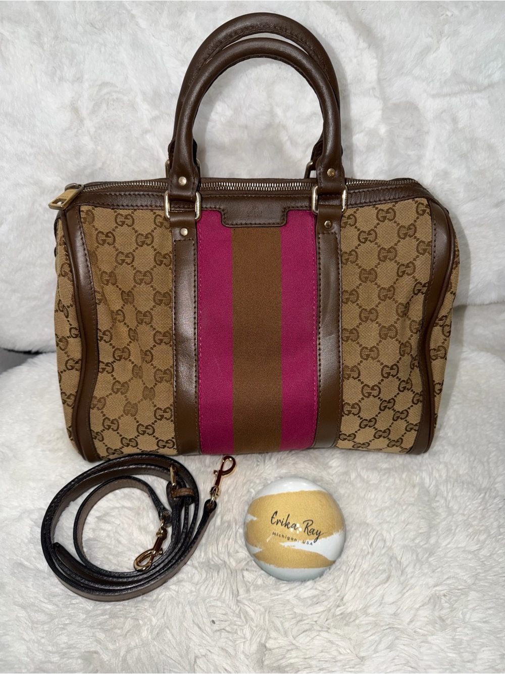 Gucci GG Canvas Web Boston Bag- PRELOVED CONDITION